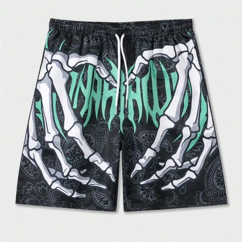 Skull Hand Print Beach Short Men Funny Clothes Quick Dry Drawstring Swim Trunks 2025 Fashion Summer Sports Football Pants