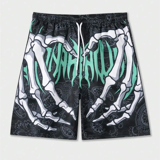 Skull Hand Print Beach Short Men Funny Clothes Quick Dry Drawstring Swim Trunks 2025 Fashion Summer Sports Football Pants