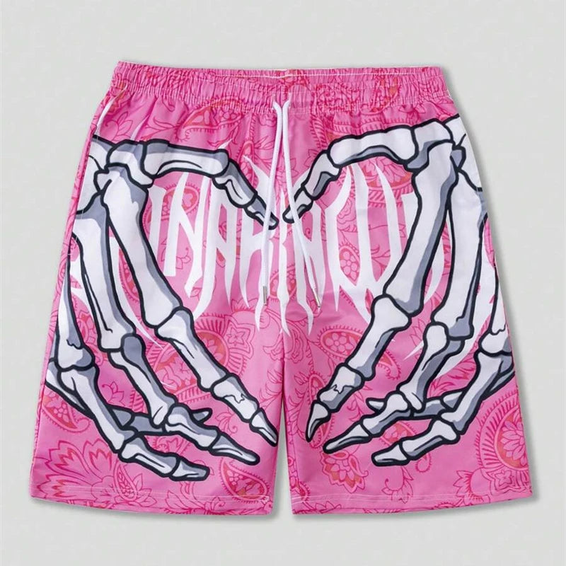 Skull Hand Print Beach Short Men Funny Clothes Quick Dry Drawstring Swim Trunks 2025 Fashion Summer Sports Football Pants