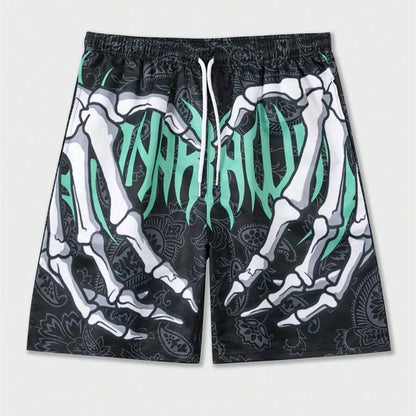 Skull Hand Print Beach Short Men Funny Clothes Quick Dry Drawstring Swim Trunks 2025 Fashion Summer Sports Football Pants