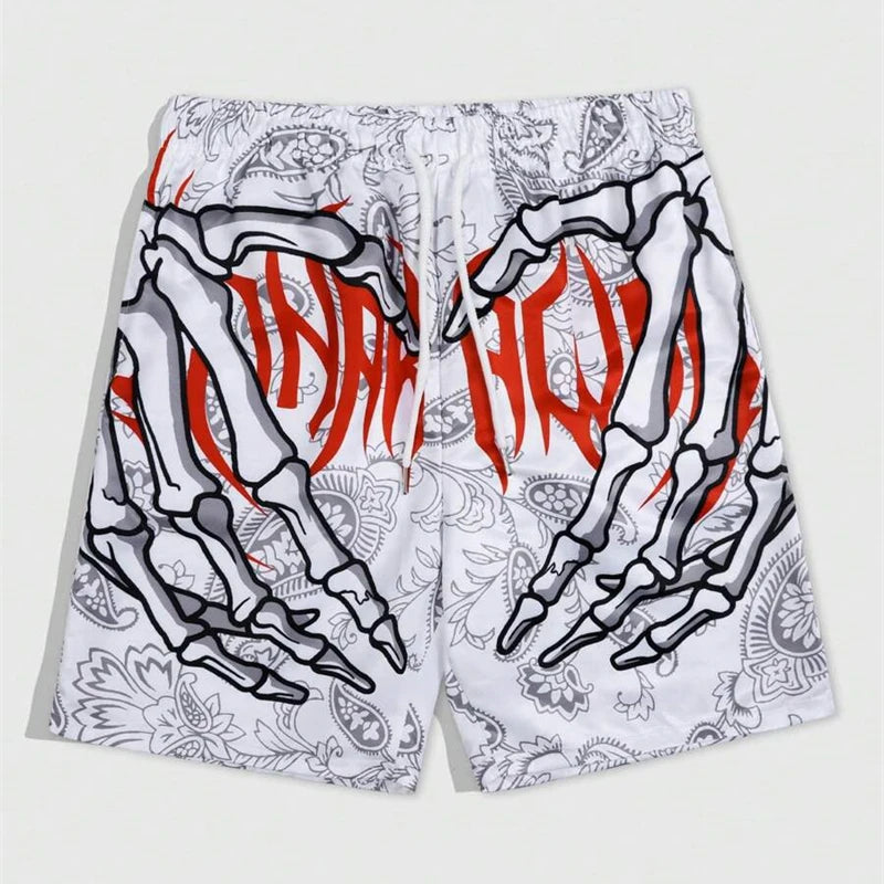Skull Hand Print Beach Short Men Funny Clothes Quick Dry Drawstring Swim Trunks 2025 Fashion Summer Sports Football Pants