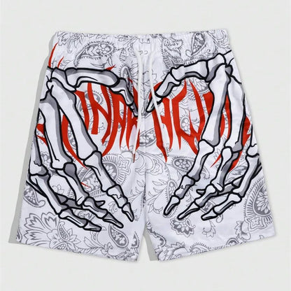 Skull Hand Print Beach Short Men Funny Clothes Quick Dry Drawstring Swim Trunks 2025 Fashion Summer Sports Football Pants